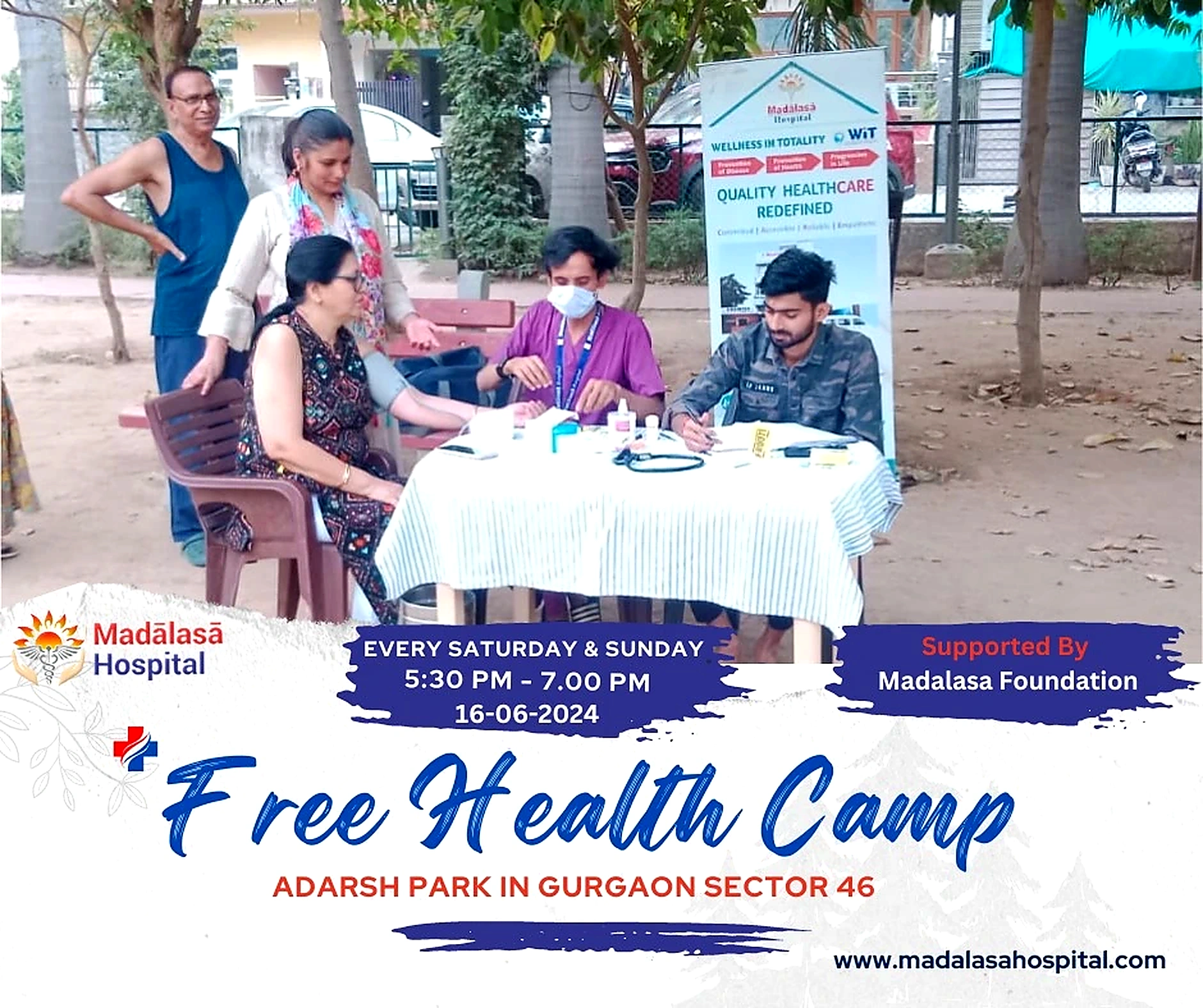 Madalasa Foundation doctors consulting patients at a free health camp