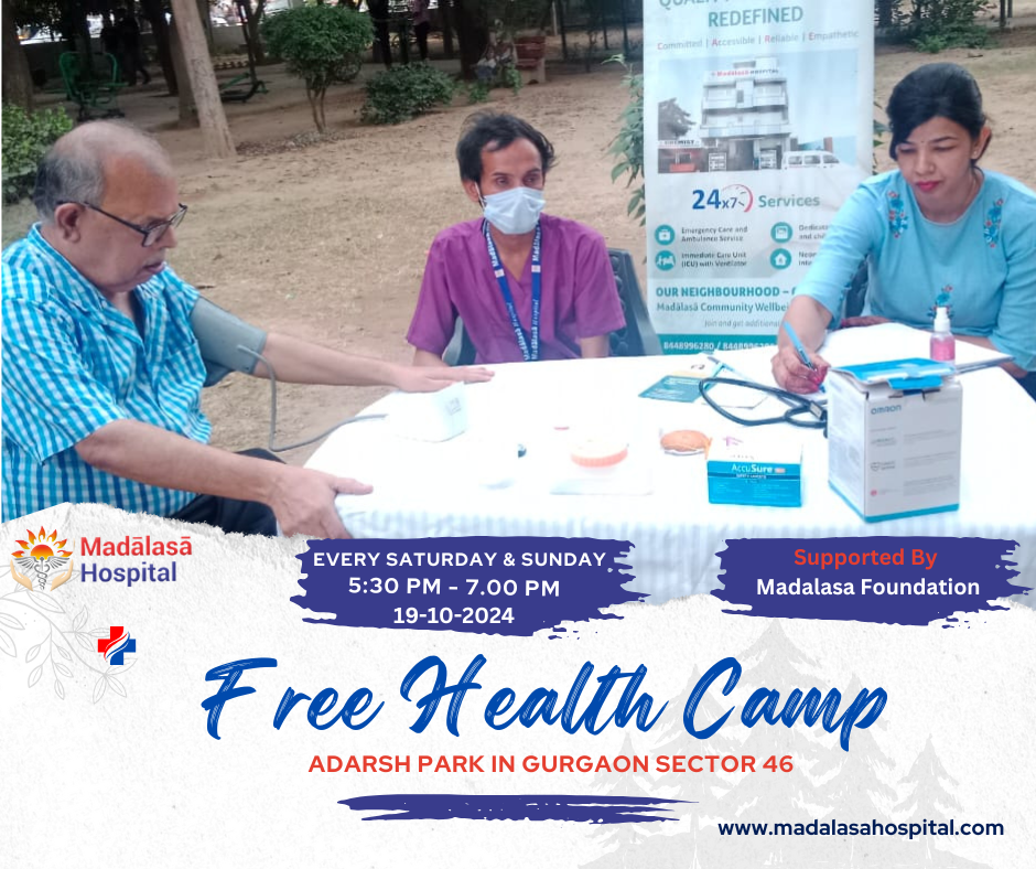 Free Health Camp at Adarsh ParkOn October 19, 2024, Madalasa Hospital held a free health camp at Adarsh Park. This event was supported by the Madalasa Foundation and aimed to help people in our community.